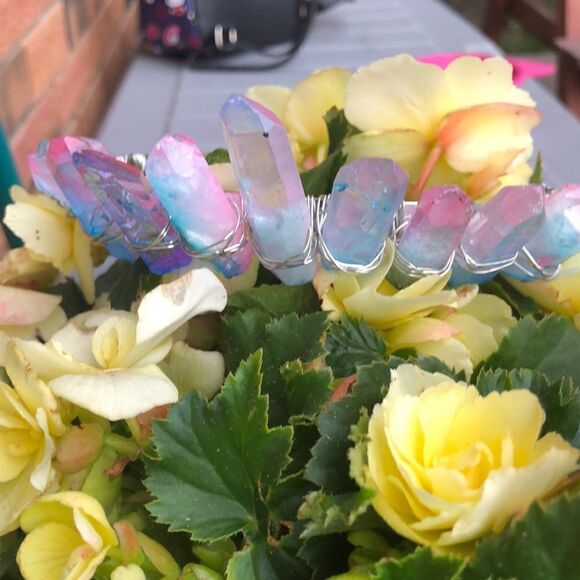 Blue + Pink Angel Aura Crystal Goddess Boho Crown - Picture 1 of 3